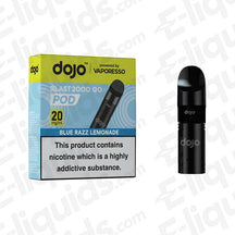 Blue Razz Lemonade Vaporesso Dojo Blast 2000 Go Pod and packaging with 20mg nicotine