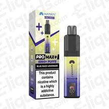 Hayati Pro Max 6K Blue Razz Lemonade Prefilled Pod Kit with fast charge and 850mAh battery, shown with packaging and device.
