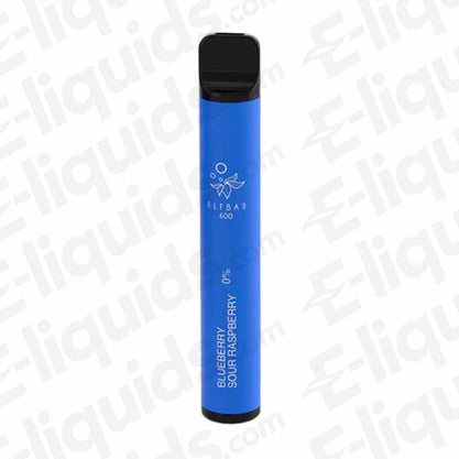 Blueberry Sour Raspberry Disposable Vape Device by Elf Bar featuring a sleek blue design and 0mg nicotine.