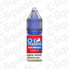 Blue Sour Razz OX Passion Nic Salt E-liquid bottle by OXVA, featuring blueberry and raspberry flavor with 10 mg strength.