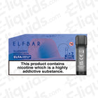 Elf Bar ELFA Pre-Filled Blueberry Bubble Gum Vape Pods with nicotine warning label on packaging.