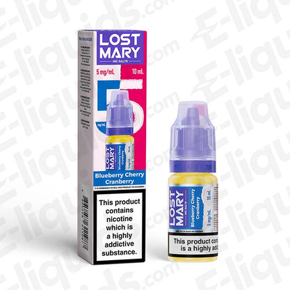 Lost Mary Nic Salt Vape Juice Blueberry Cherry Cranberry 10ml bottle with packaging, 5mg strength, suitable for pod kits.
