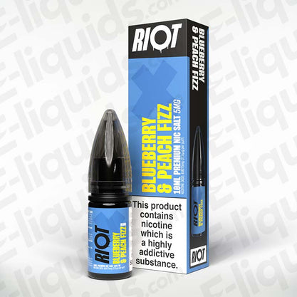 Blueberry Peach Fizz Nic Salt E-Liquid by Riot X in a 10ml bottle with stylish packaging.
