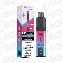 Hayati Pro Max 6K Blueberry Pomegranate Prefilled Pod Kit with fast charge and smart display, 850mAh battery, nicotine warning.