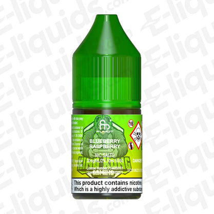 Blueberry Raspberry RandM 7000 Nic Salt E-liquid by Fumot in a green bottle, showcasing its fruity flavor blend.