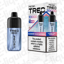 Feoba Treo 33K Blueberry Sour Raspberry Prefilled Pod Kit with packaging, featuring smooth performance and leak-proof design.