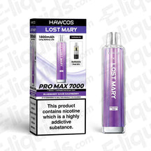 HAWCOS x Lost Mary Pro Max 7000 Blueberry Sour Raspberry Refillable Pod Kit packaging