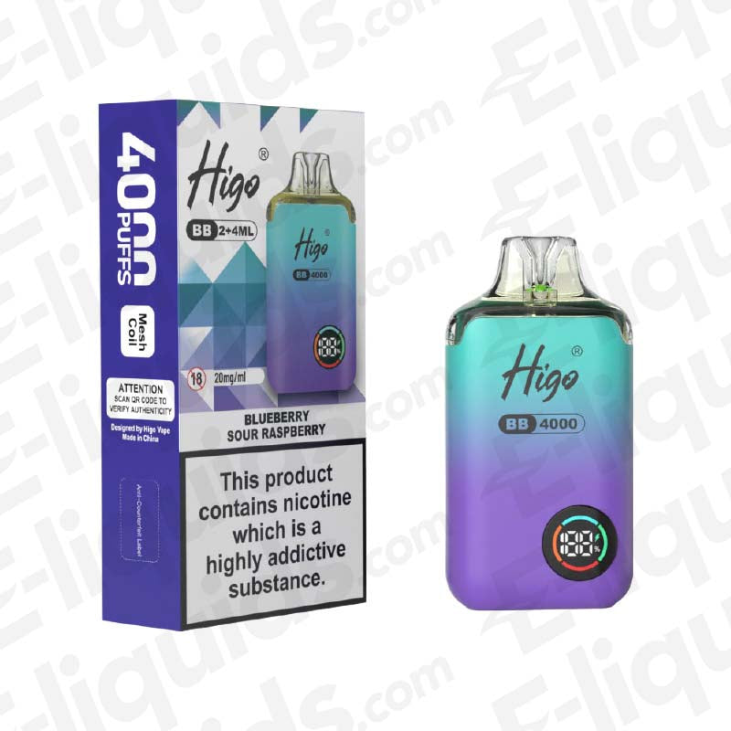 sour blue raspberry vape Higo BB 4000 Blueberry Sour Raspberry Prefilled Pod Kit