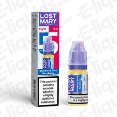 Lost Mary Nic Salt Vape Juice Blueberry Sour Raspberry 5mg strength 10ml bottle for pod kits and mouth to lung use, visible packaging.
