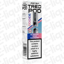 Feoba Treo 33K Blueberry Sour Raspberry replacement pod box, featuring HBS Tech 5.0, advanced airflow, and leak-proof fill system.