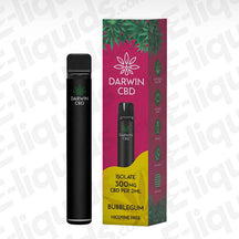 Darwin CBD 300mg Bubblegum Prefilled Pod Kit with sweet Candy flavour in pink and yellow packaging.