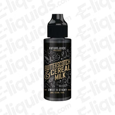 Butterscotch Cereal Milk Nic Salt E-liquid by Future Juice in a sleek black bottle, showcasing sweet and creamy flavor.
