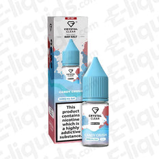 Candy Crush Nic Salt e-liquid by Crystal Clear Bar Salts in 10mg with colorful packaging, featuring a fizzy fruity flavor.