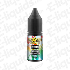 Caribbean Crushed Ice Nic Salt E-liquid by Smash Salts 6500 in a 10ml bottle, featuring tropical fruit flavors with a cool finish.