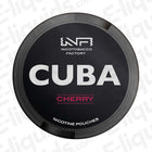 Cherry Nicotine Pouches by CUBA featuring vibrant black packaging with cherry flavor label.