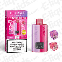 Elf Bar Dual 10K Disposable Vape Kit featuring Cherry and Strawberry Raspberry flavors, offering 10,000 puffs.