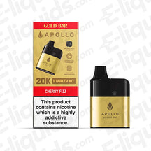Gold Bar 20K Apollo AIO Vape Pod Kit in Cherry Fizz flavor with 2ml pods and refill container.