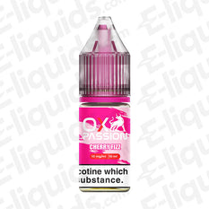 Cherry Fizz OX Passion Nic Salt E-liquid by OXVA, 10mg, 10ml bottle with pink label and nicotine warning.