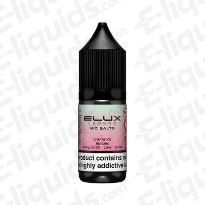 Cherry Ice Nic Salt E-liquid by Elux Legend in a 30ml bottle, featuring sweet cherry flavor and icy notes.