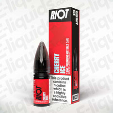 Cherry Ice Nic Salt E-Liquid by Riot X in 10ml bottle with box, featuring sweet cherry and menthol flavor.