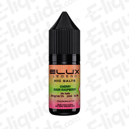 Elux Legend Cherry Sour Raspberry Nic Salt E-liquid bottle featuring a fruity blend of cherries and sour raspberries.