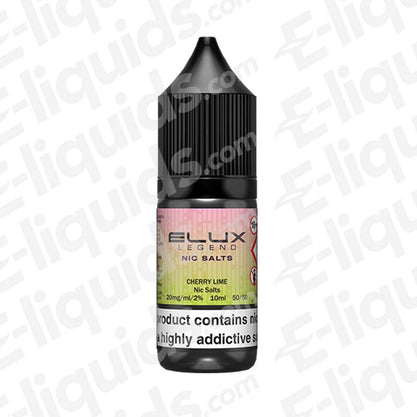 Cherry Lime Nic Salt E-liquid by Elux Legend, bottle design, 10mg and 20mg nicotine options, fresh flavor for MTL vaping.