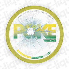 Poke Citrus Nicotine Pouches packaging, 12mg strength, smoke-free and tobacco-free option for nicotine cravings.