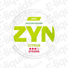 ZYN Citrus Mini Strong Nicotine Pouches can, featuring lemon, orange flavor in 6mg strength, tobacco-free.