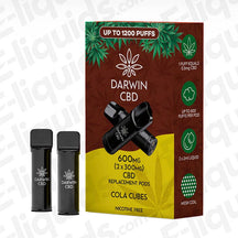 Darwin CBD 600mg Cola Cubes (2 x 300mg) Prefilled Pod in brown and yellow packaging.