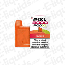 PIXL 8000 Pod XL Cola Lime flavor with 20mg nicotine, offering 8000 puffs, showcasing the prefilled pod and TPD compliance.