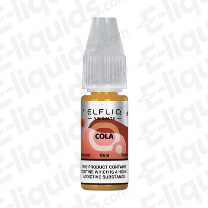 Cola Nic Salt E-liquid by ELFLIQ, 10ml bottle, refreshing cola flavor, available in 10mg or 20mg nicotine strength.