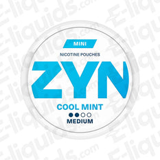 ZYN Cool Mint Mini Nicotine Pouches can, featuring a minty flavor and medium strength, tobacco-free and smoke-free.