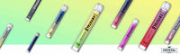 Colorful Crystal vape pens displayed on a gradient background.