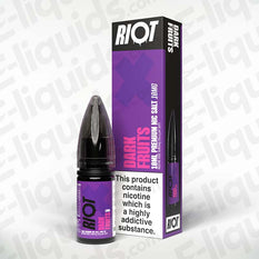 Dark Fruits Nic Salt E-Liquid by Riot X in a 10ml bottle, showcasing rich dark berry flavors.