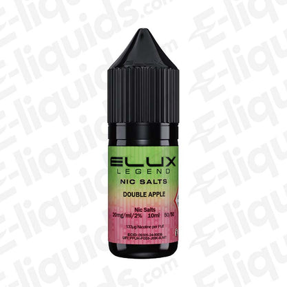 Elux Legend Double Apple Nic Salt E-liquid with 20mg nicotine in a compact 10ml bottle.