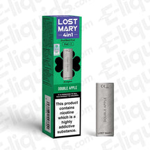 Lost Mary 4-in-1 Prefilled Pods in Double Apple flavor with nicotine warning label, compatible with Lost Mary device.