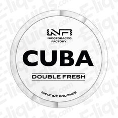 CUBA Double Fresh nicotine pouches can, featuring mint flavor and tobacco-free design for a refreshing experience.