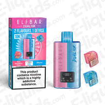 Elfbar Dual 10K Drinks Edition Prefilled Pod Kit with packaging, showing dual flavors and nicotine warning.