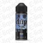 Mad Blue Shortfill E-liquid by Drip in a 100ml bottle, featuring vibrant blueberry flavor, 70VG/30PG blend.
