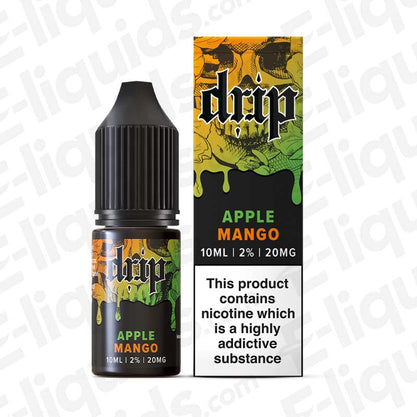 Apple Mango Nic Salt E-liquid by Drip in a 10ml bottle with 10mg and 20mg nicotine strengths, featuring vibrant packaging.