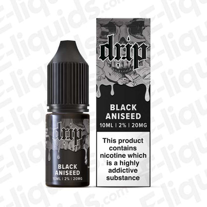 Black Aniseed Nic Salt E-liquid by Drip in 10ml bottle with 20mg nicotine strength and stylish packaging.