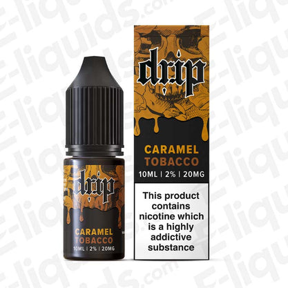 Caramel Tobacco Nic Salt E-liquid by Drip in a 10ml bottle, featuring 10mg and 20mg nicotine strengths.