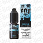 H-Berg Nic Salt E-liquid by Drip in a 10ml bottle, featuring mixed berries and menthol flavors, available in 10mg and 20mg nicotine.