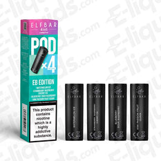 Elf Bar 4-in-1 EB Edition Pre-Filled Vape Pods with fruity flavors and 1200 puffs, compatible with specific refillable pod kit.