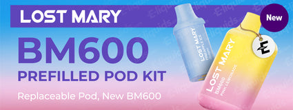Lost Mary BM600 prefilled pod kit banner with colorful pod images