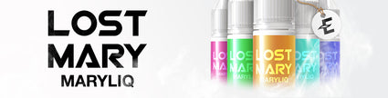 Assorted Lost Mary Maryliq e-liquid bottles with vibrant colors and logo