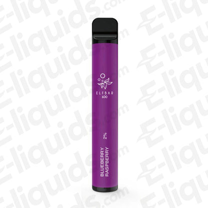 Blueberry Raspberry 600 Disposable Vape Device by Elf Bar in purple with 2% nicotine, compact and flavorful.