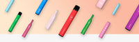Colorful e-cigarettes assorted on a pastel background