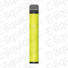 Elf Bar 600 Lemon Lime disposable vape pen with 20mg nicotine strength, green design on E-liquids.com background.