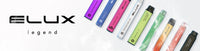 Colorful Elux vape pens in different flavors with the Elux Legend logo on a white background.